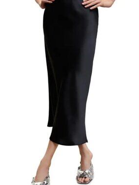 MANGO Black Satin Midi Skirt M 🖤